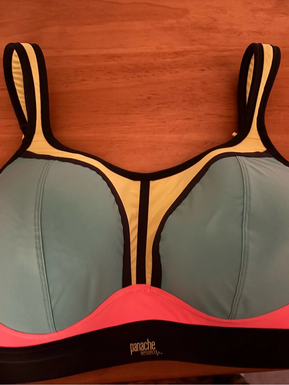 Panache Sports Bra no underwire.  Solid support, colorful, and stylish.